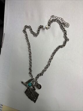 Chico's Silver-Tone Multi-Charm Necklace with Turquoise Bead